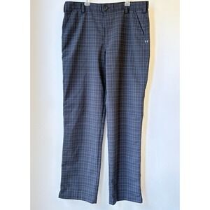Under Armour Plaid Nylon Golf Pants 36 X 33 Black Gray Preppy Sports